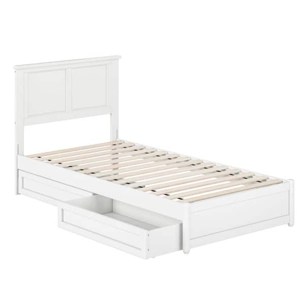 Felicity White Solid Wood Frame Twin XL Platform Bed with Panel Footboard and Storage Drawers