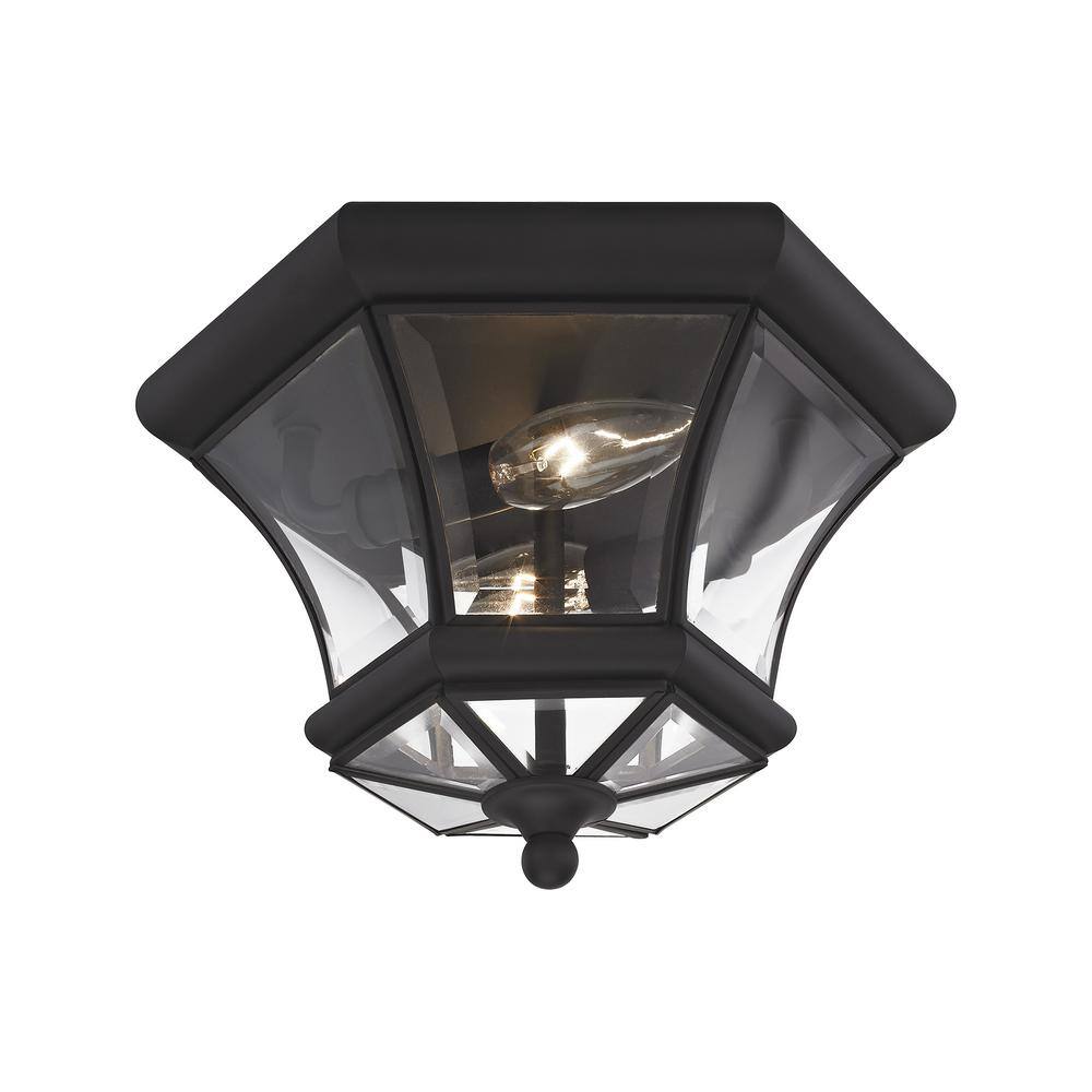 Black Brass 2-Light Outdoor Flush Mount with Clear Glass