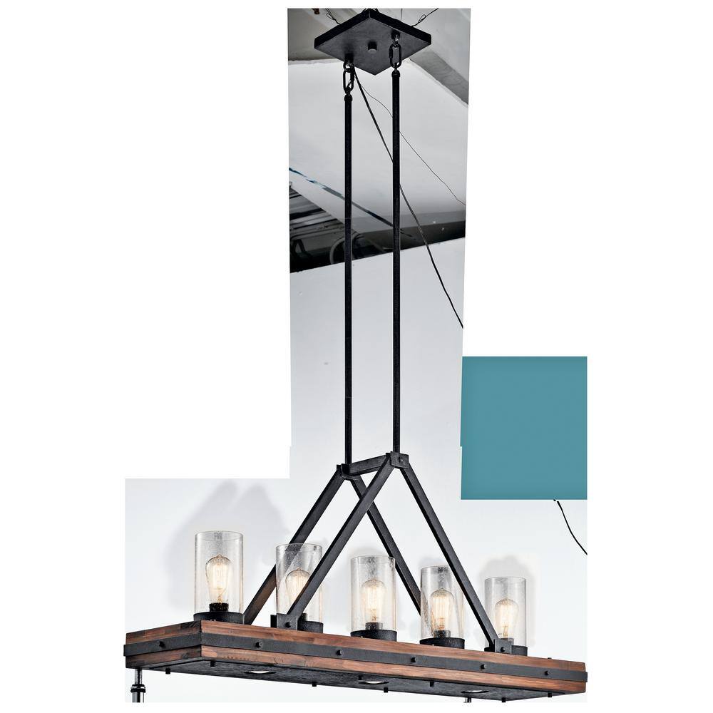 Auburn Stained Wood and Bronze 5-Light Linear Chandelier
