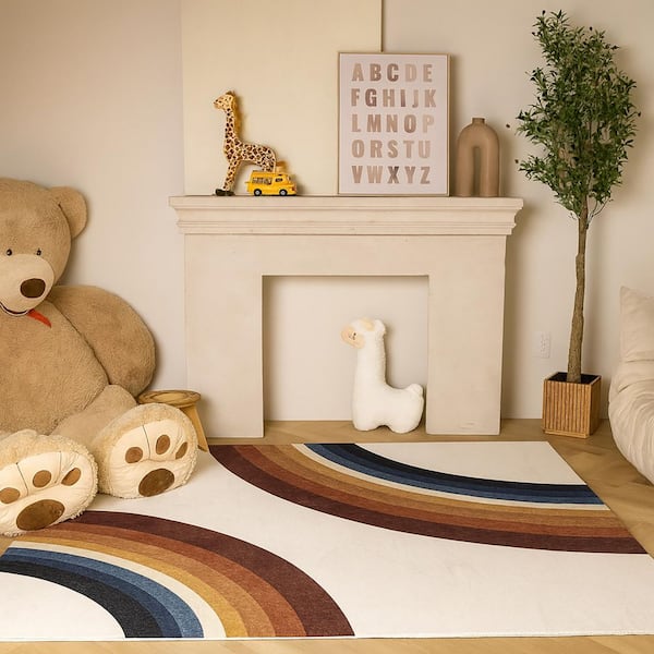 Solara Ember Arc 8 ft. x 11 ft. Non-Toxic, Child and Pet Safe-Indoor Area Rug for Kids, Red