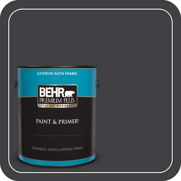 BEHR PREMIUM PLUS 1 gal. #ECC-10-2 Jet Black Satin Enamel Exterior Paint & Primer