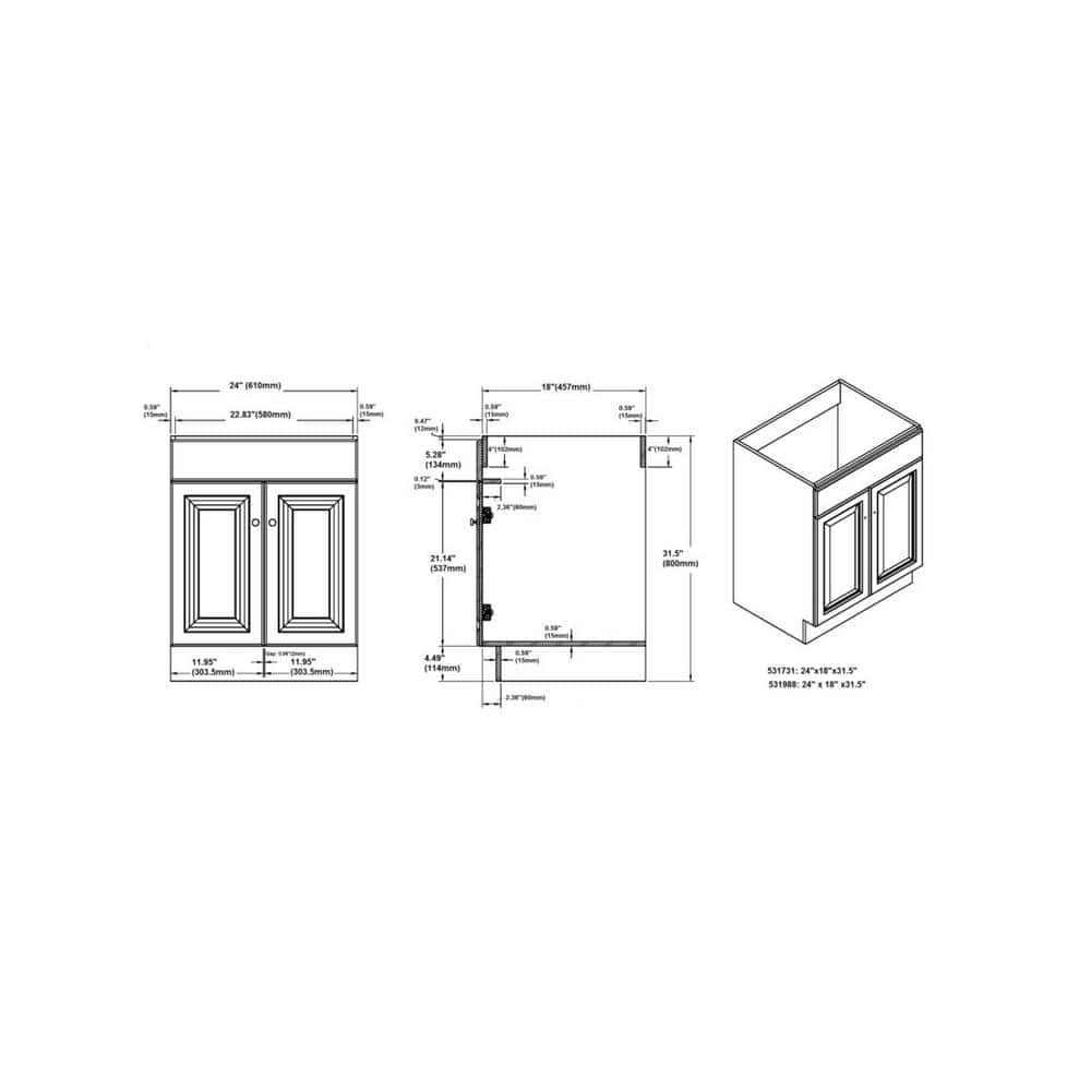 Wyndham 24-Inch White MDF Freestanding Bathroom Vanity Cabinet