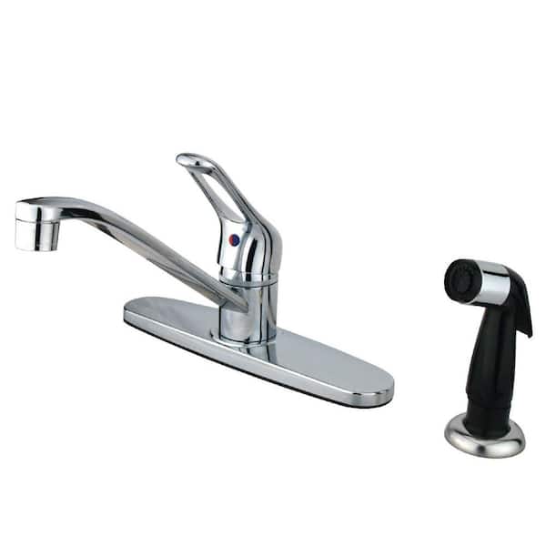 Kingston Brass Wyndham Single-Handle Deck Mount Centerset Kitchen Faucets with Side Sprayer in Polished Chrome