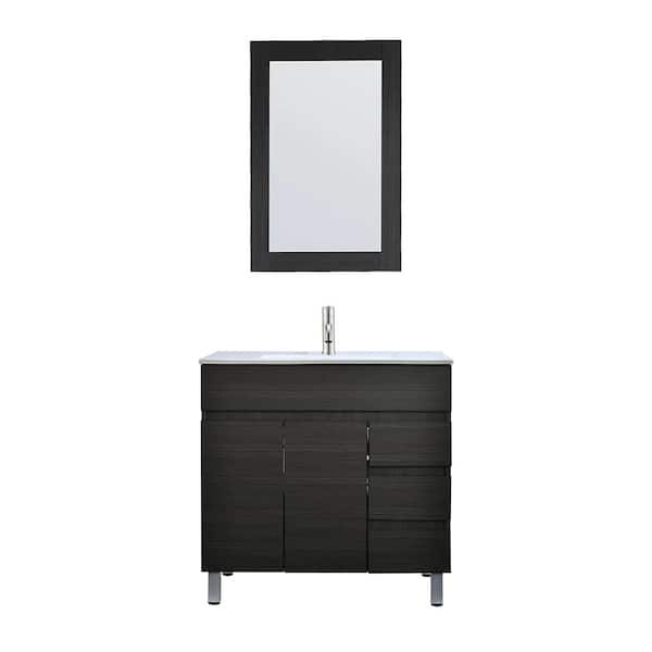 Unbranded 31.49 in. W x 18.11 in. D x 32.08 in. H Single Sink Bath Vanity in Black with White Ceramic Top and Mirror