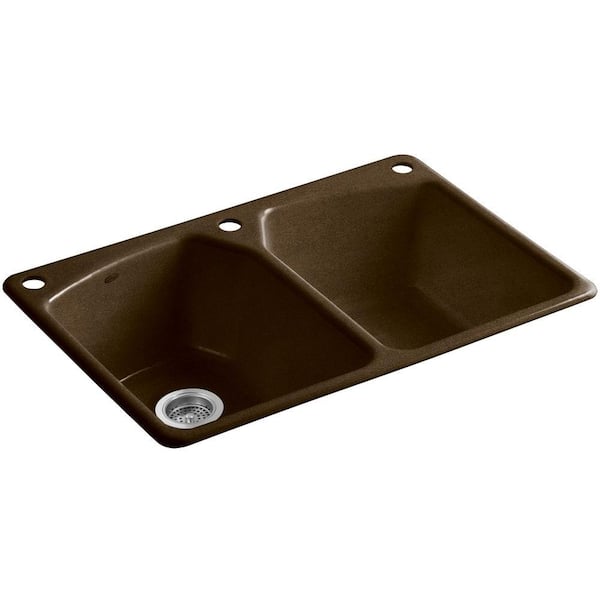 KOHLER Tanager Drop-In Cast-Iron 33 in. 3-Hole Double Bowl Kitchen Sink in Black 'n Tan