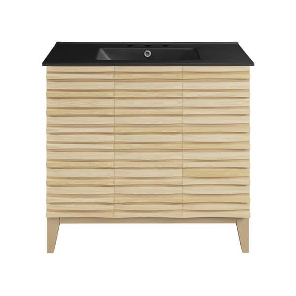 Swiss Madison Cascade 36 in. Natural Oak Bathroom Vanity in Black with 3-Hole Ceramic Sink Top