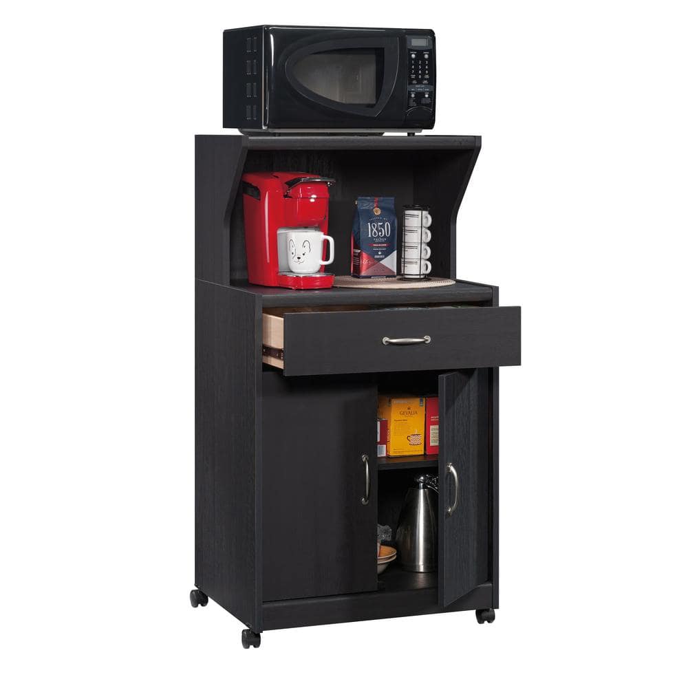 Raven Oak Wood Kitchen Cart with Storage and Wheels