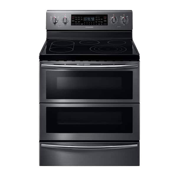 Samsung 30 in. 5.9 cu. ft. Flex Duo Double Oven Electric Range with Self-Cleaning in Fingerprint Resistant Black Stainless