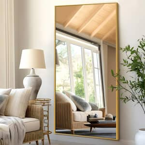 71 in. x 32 in. Classic Rectangle Metal Framed Gold Wall Mirror