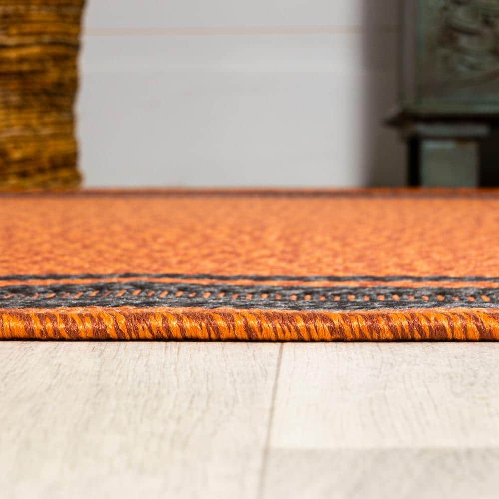 Modern Stripe Border Terracotta/Dark Gray 3' x 5' Indoor/Outdoor Rug
