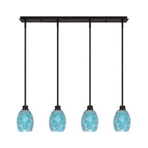 Albany 60-Watt 4-Light Espresso Linear Pendant Light with Turquoise Fusion Glass Shades and No Bulbs Included