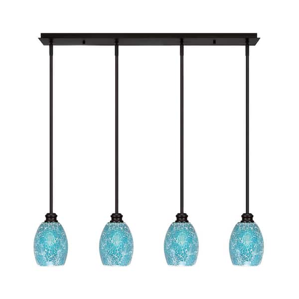 Unbranded Albany 60-Watt 4-Light Espresso Linear Pendant Light with Turquoise Fusion Glass Shades and No Bulbs Included