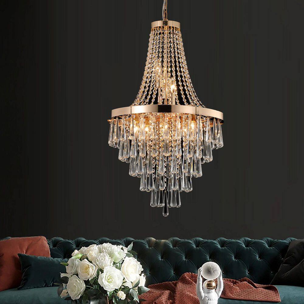 20 in. 11-Light Modern Gold/Clear Unique Tiered Chandelier with Crystal Accents price history on PriceWatchPro