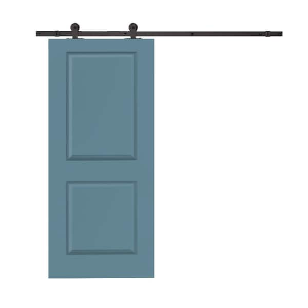 36 in. x 80 in. Dignity Blue Stained Composite MDF 2-Panel Interior Sliding Barn Door with Hardware Kit