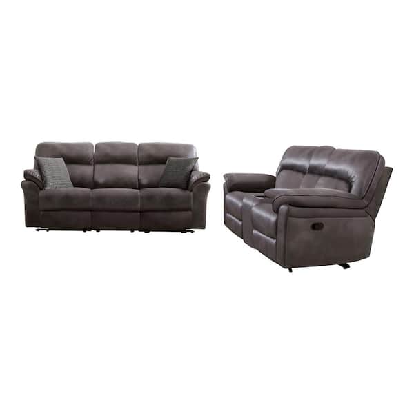 Monku 2-Piece Dark Gray Faux Leather Reclining Living Room Set