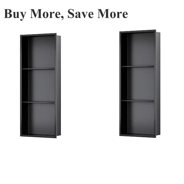 36 in., W x 12 in., H x 4 in., D Recessed Triple Shelf Bathroom Shower Niche in Matte Black (Pack of 2)