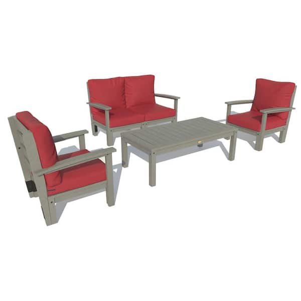 Highwood 4-Piece Plastic Outdoor Loveseat, Set of Chairs and Conversation Table Bespoke Deep Seating with Cushions