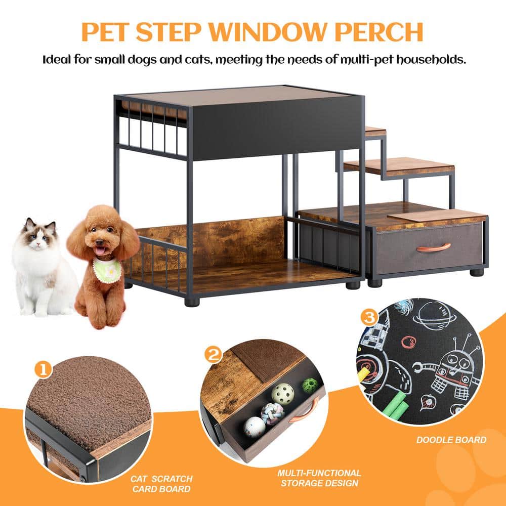 Black and Brown Multi-Level Dog Bed with Storage