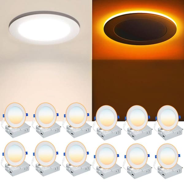 12-Pack 5/6 in. 5CCT Selectable LED Recessed Ceiling Light with Night Light Dimmable Indoor Canless Downlight,1050-Lumen