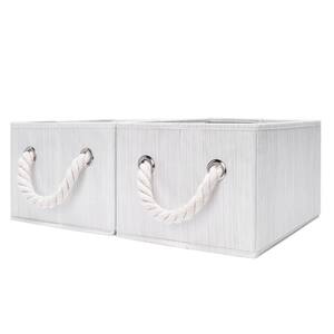 3-Gal. Rectangle Polyester Fabric Storage Bin with Cotton Rope Handles in Ivory (Set of 2)