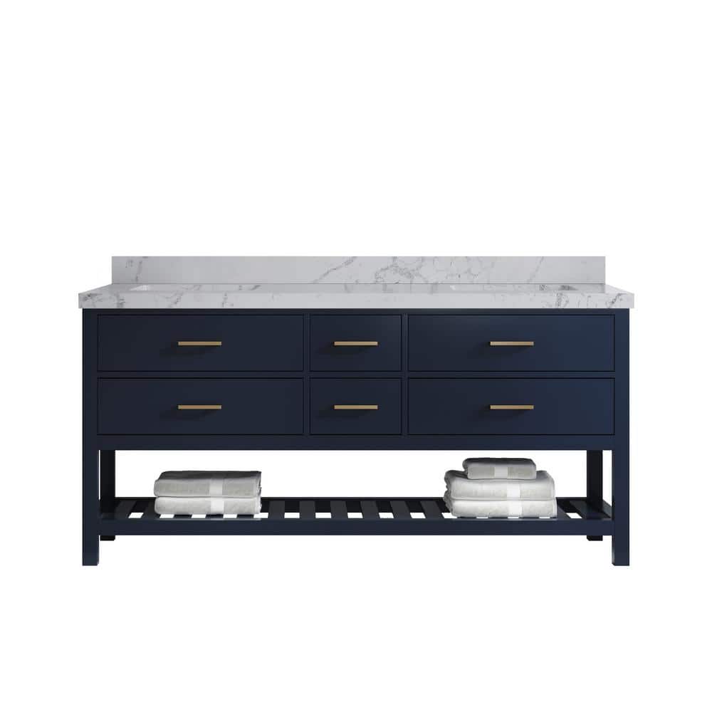 Parker 72 in. Double Sink Freestanding Navy Blue Bath Vanity with Venatino Quatrz Top Unassembled price history on PriceWatchPro