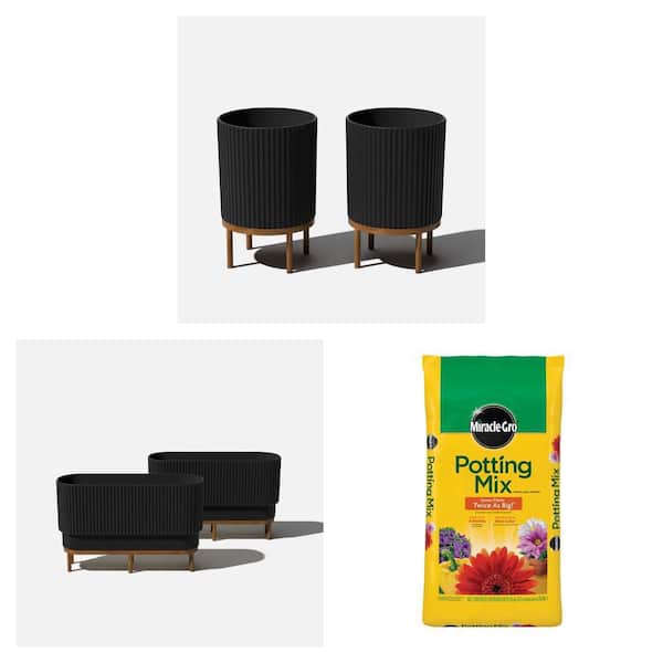 2-Pack Round Planter, 2-Pack Rectangular Planter and 50 qt. Potting Mix