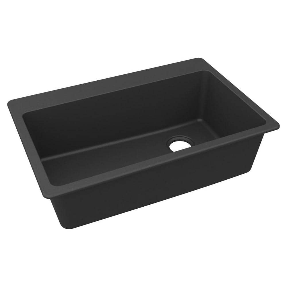 Matte Black Quartz Single Bowl Drop-In Sink, 33 x 22 Inches