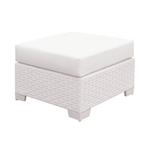 White Faux Polyester and Aluminum Square Ottoman with Padded Seat Cushion
