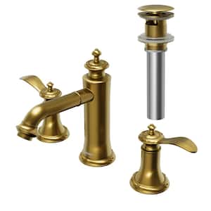 Vineyard Widespread 2-Handle Three Hole Bathroom Faucet with Matching Pop-Up Drain in Gold