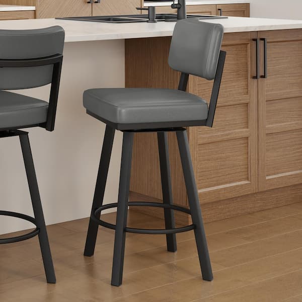 Amisco Alek 27 in. Shiny Charcoal Grey PVC/Black Metal High Back Swivel Counter Stool