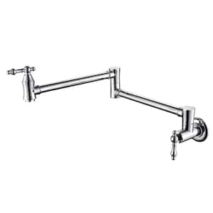 Wall Mount Pot Filler with Double Handle 4 GPM Kettle Faucets for Modern Kitchen in Chrome