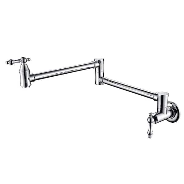 WELLFOR Wall Mount Pot Filler with Double Handle 4 GPM Kettle Faucets for Modern Kitchen in Chrome