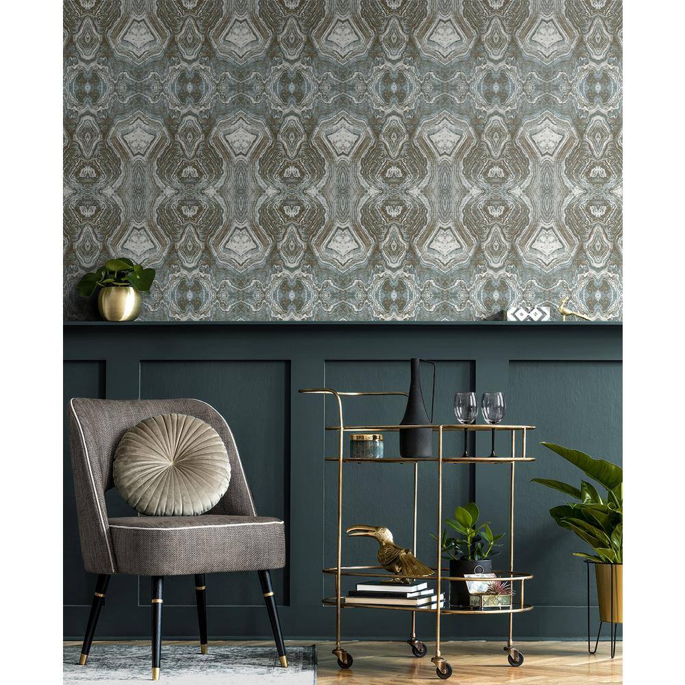 Patina Blue and Brown Geometric Peel and Stick Wallpaper
