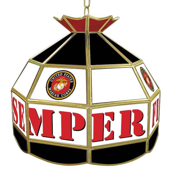 Trademark Global United States Marine Corps 16 in. Gold Hanging Tiffany Style Lamp