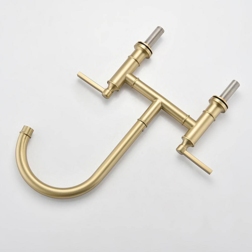 Brushed Gold Stainless Steel Double Handle Bridge Kitchen Faucet