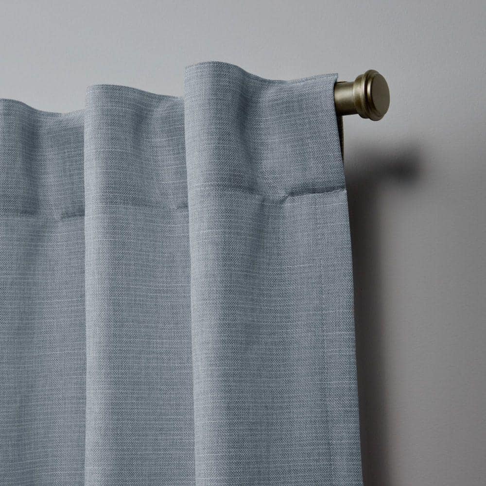 Chambray Blue Light-Filtering Faux Linen Curtain Panels, 54" x 96"