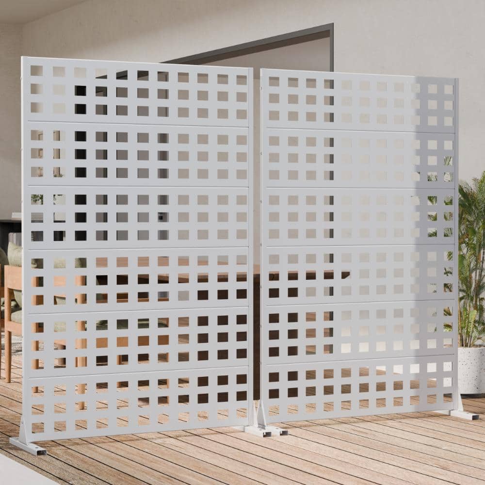 72 in. H x 47 in. W Outdoor White Galvanized Steel Decorative Garden Fence Privacy Screen