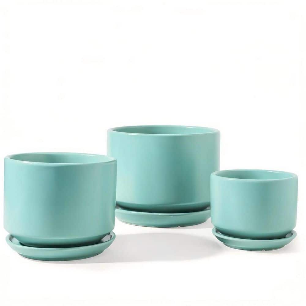 3 Pack Ceramic Plant Pots Set, Planter with Drainage Holes for Indoor Outdoor Plants, Reactive Glaze Aqua price history on PriceWatchPro