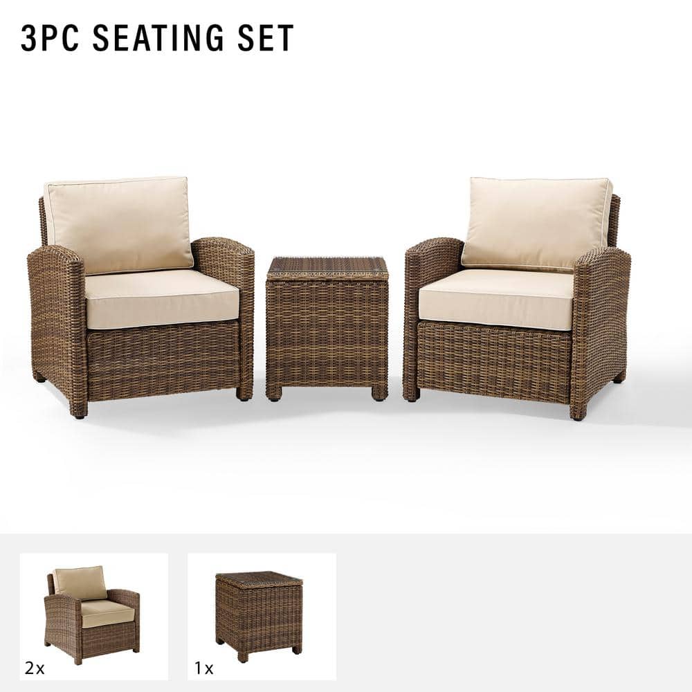 Bradenton Sand and Brown 3-Piece Outdoor Wicker Seating Set