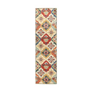 8 ft. Cream and Rust Wool Geometric Tufted Stain Resistant Runner Rug