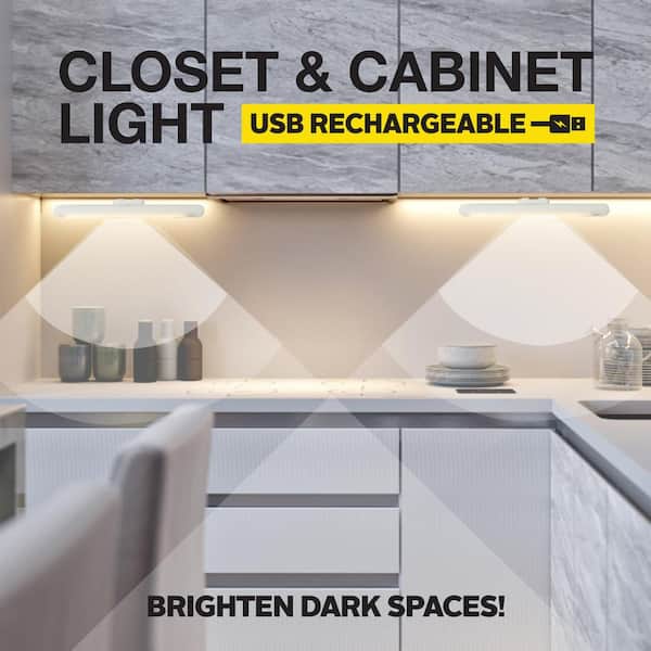BLACK+DECKER Rechargeable Under Cabinet Lighting, Motion Sensor On/Off,  Warm White LED, Stick-On Install for Kitchen & Closets - 2 Light Bars 