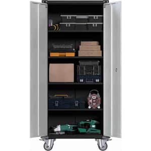 31 in. W x 71 in. H x 16 in. D Metal Rolling Tool Freestanding Cabinet Steel Lockable Garage Cabinet in Black and Grey