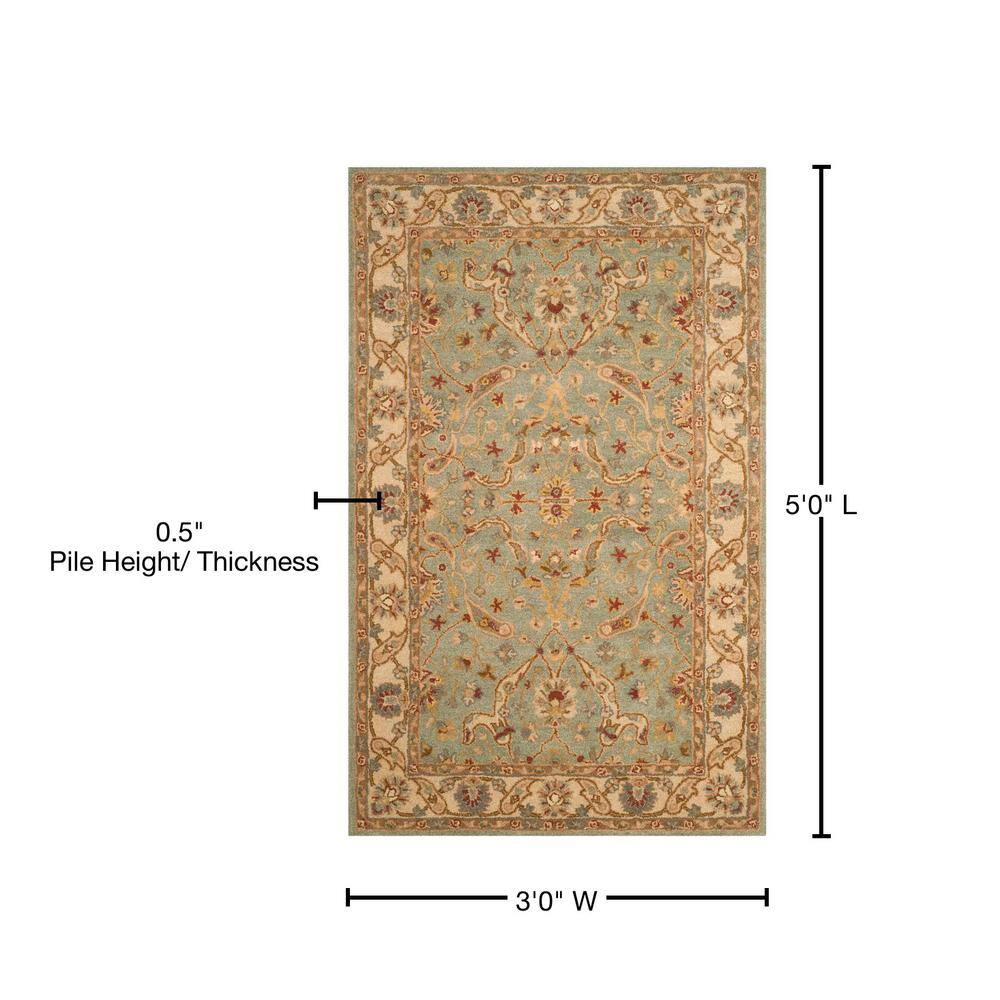 Teal and Beige Hand-Tufted Wool Area Rug, 3' x 5'