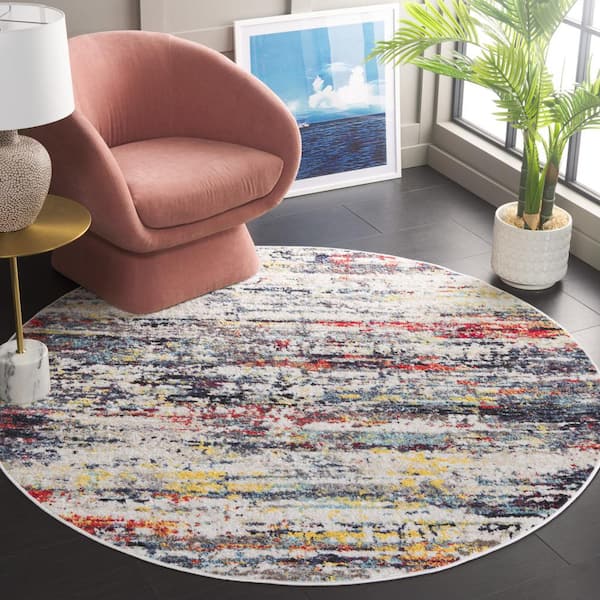 Adirondack Ivory/Navy 6 ft. x 6 ft. Rust Bold Eclectic Round Area Rug