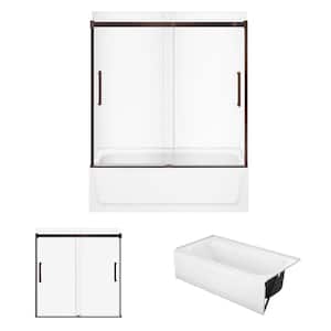 Maui Plus 32 in. x 60 in. x 75.62 in. Bath and Shower Kit with Right Drain in White and Door in Dark Bronze