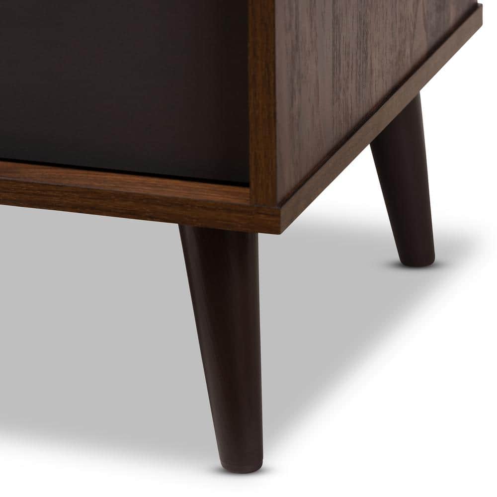 Samuel Walnut Brown and Dark Gray Mid-Century TV Stand with Cabinets