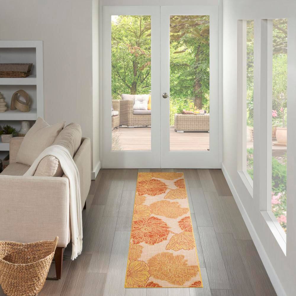 Coral Floral Flatwoven Runner Rug for Indoor/Outdoor Spaces