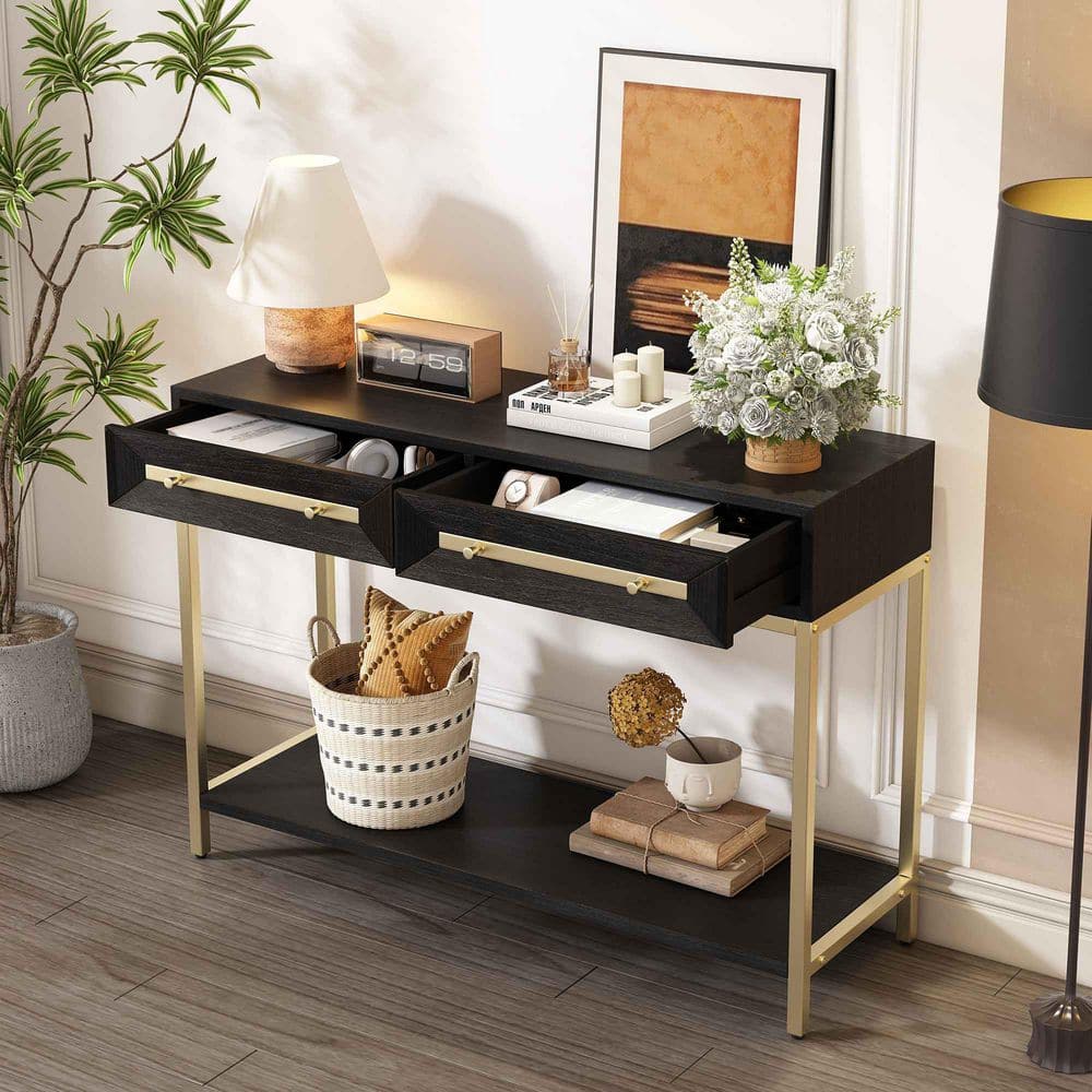45.5 in. Black Rectangle Wood Console Table Entryway Table