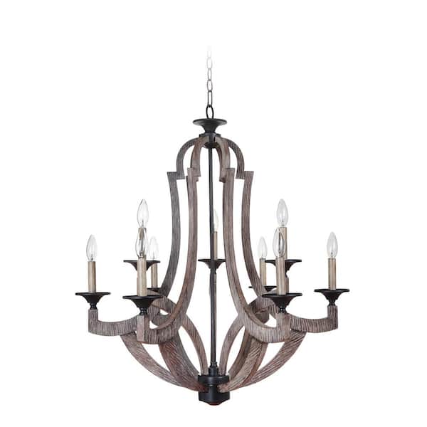 CRAFTMADE Winton 9-Light Weathered Pine/Bronze Finish Hanging Chandelier for Kitchen or Foyer with No Bulbs Included