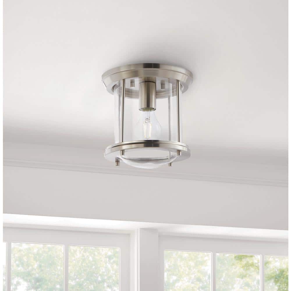 Brushed Nickel and Glass Cylinder Flush Mount Light